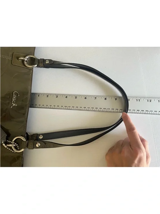 Coach Olive Green Op Art Embossed Patent Leather East West Gallery Tote - Picture 12 of 16